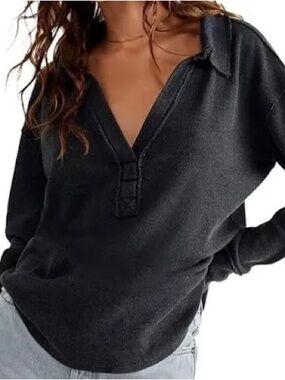 We The Free Anakin Black Ribbed V-Neck Top